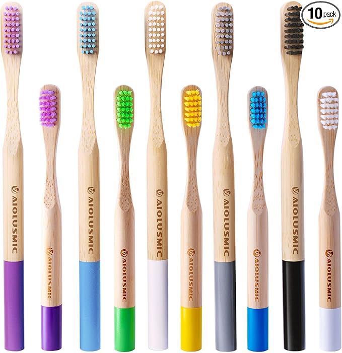 Bamboo Toothbrushes for Kids & Adults, Biodegradable Handles Medium Bristles Tooth Brushes 5 Pack for Kids+5 Pack for Adults (10 Count)