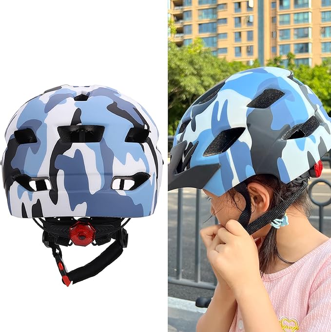 Kids Bike Helmet,Bavilk Kids Boys Girls Bike Helmets with LED Light Detachable Visor Children Youth Teen Multi-Sport for Skating Cycling Scooter Skateboard Adjustable & Lightweight 19.7"-22.4"