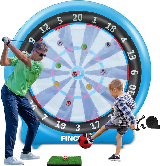 Inflatable 6ft Giant Dartboard, Golf Darts Kick Darts, Soccer & Throw Darts Game with Pump, 2 Kickball, 4 Throw Balls, 20 Golf Balls, Chipping Mat, Giant Dart Board Target Yard Games