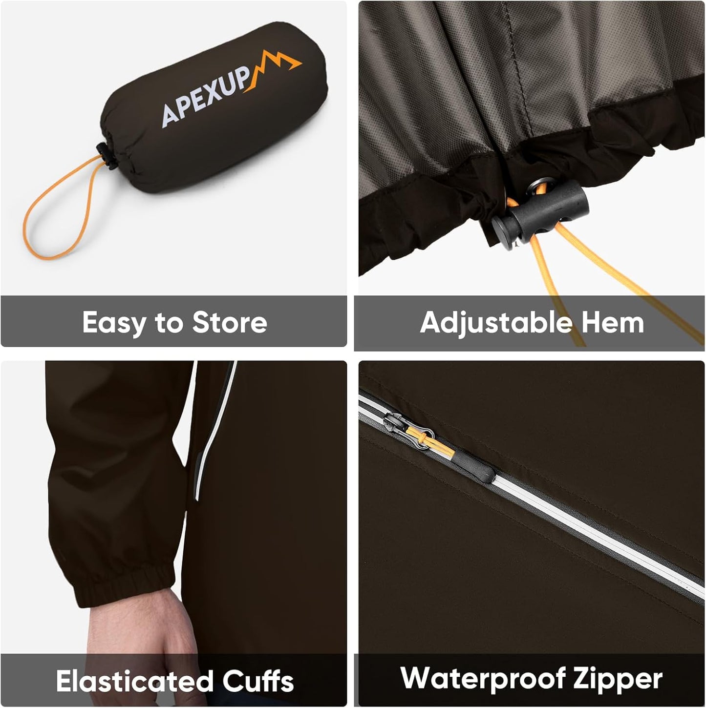 APEXUP Packable Rain Jacket Men with Reflective Zipper, Lightweight Waterproof Raincoat, Mens Rain Jacket for Outdoor Sports