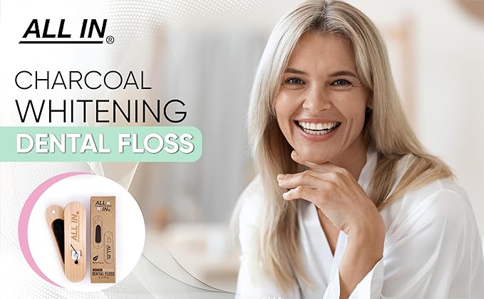 ALL IN Waxed Charcoal Floss with a Refillable Dental Floss Holder - Plant Based, No PFAS - Mint Floss for Effective Plaque Removal, Clean Teeth, Fresh Breath - 32 yd (2)