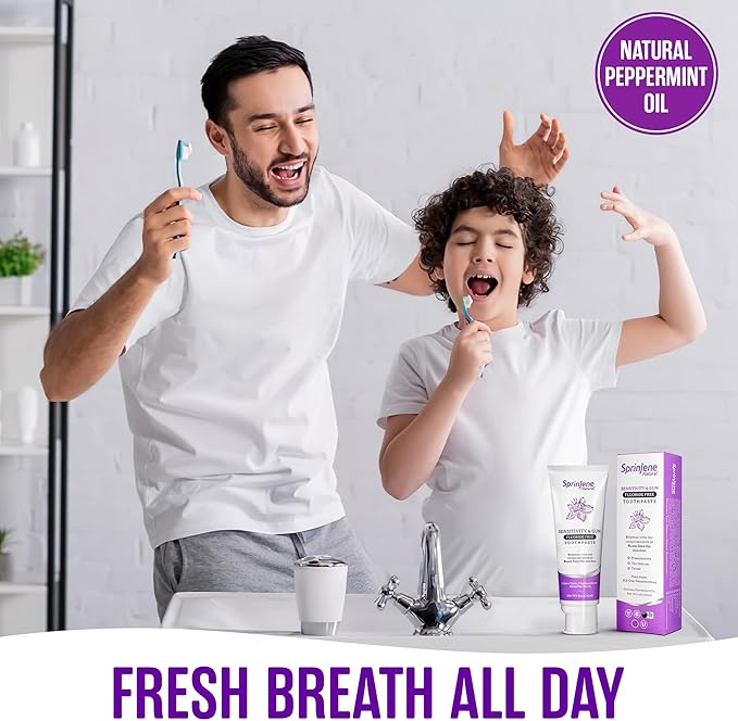 SprinJene Natural Fluoride Free Toothpaste for Sensitive Teeth & Gums – Patented Toothpaste with Black Seed Oil & Zinc – Vegan Dry Mouth Prevention for Fresh Breath – Made in The USA (2 Pack)