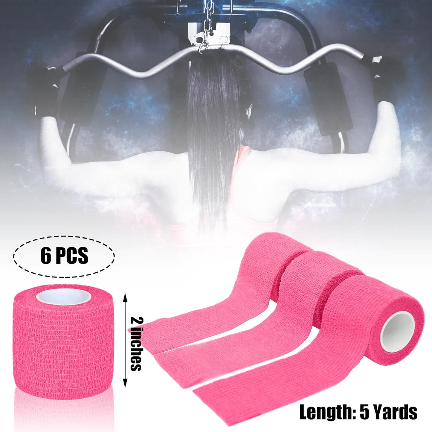 6 Pack 2 Inches Self Adhesive Bandage Wrap Breathable Cohesive Bandage Elastic Tape for Pets, Athletic, Sports, Wrist, Knee, Ankle(5 Yards Per Roll, Pink)