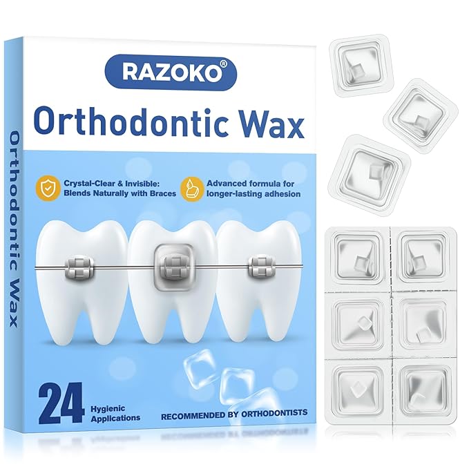 RAZOKO Orthodontic Wax for Braces Wax Dots Gentle Comfort, Clear Invisible Fit, All Day Protection 24 Individual Hygienic Packaging Dental Wax