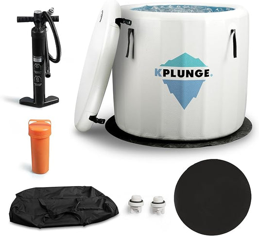 Arctic Fox 39" 1-Person Inflatable Cold Plunge Ice Bath Tub or Hot Tub with PVC Insulated Lid, Hand Pump, Repair Kit, 88-Gallon Capacity – Chiller Compatible Indoor/Outdoor Use Tub – Gray