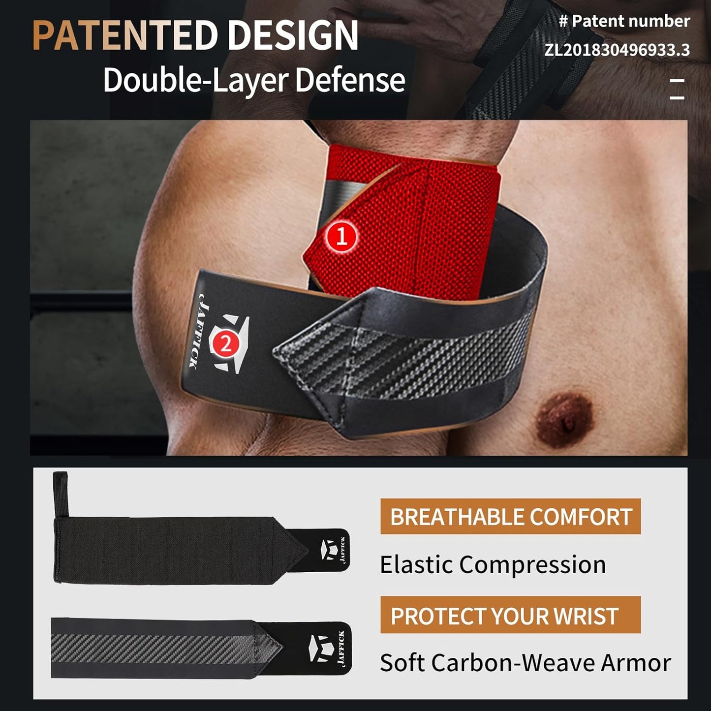 Jaffick Double-Layer Reinforced Wrist Wraps for Weightlifting - Men & Women, Thumb Loop Design for Powerlifting, Crossfit, Bodybuilding, Deadlifting - Fits Both Hands