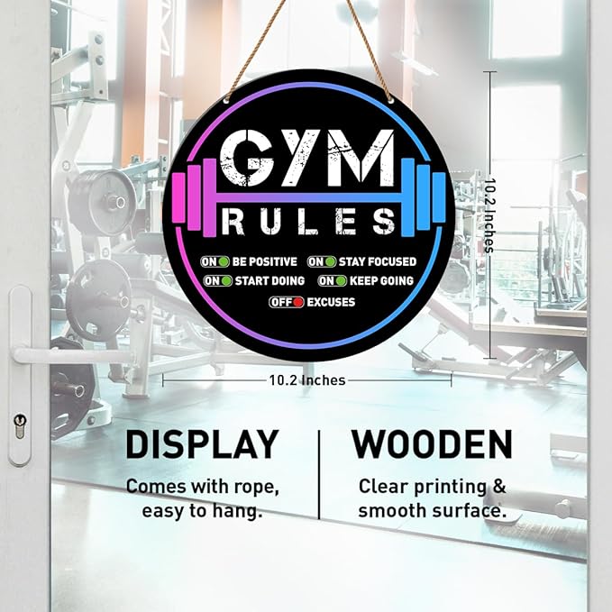 HSNBT Gym Signs Wall Decor, Home Gym Motivational Wall Decor Gym Hanging Signs Decorations for Fitness Workout Room Gift for Woman Man Gym Enthusiast, Gym Rules