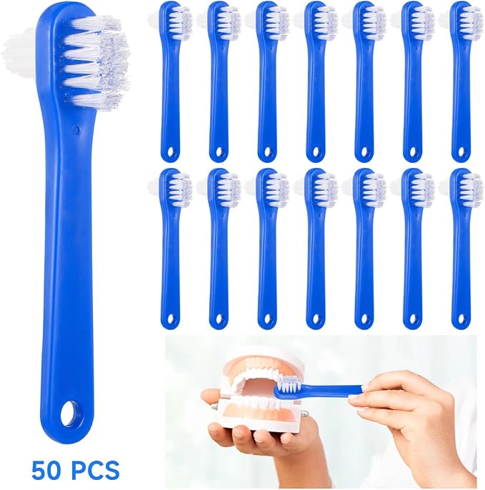 OMISTAR 50 PCS Denture Brushes Dual-Sided Bristle Individually Firm Hard Bristle Toothbrush Denture Cleaner Brush for Retainers False Teeth Braces
