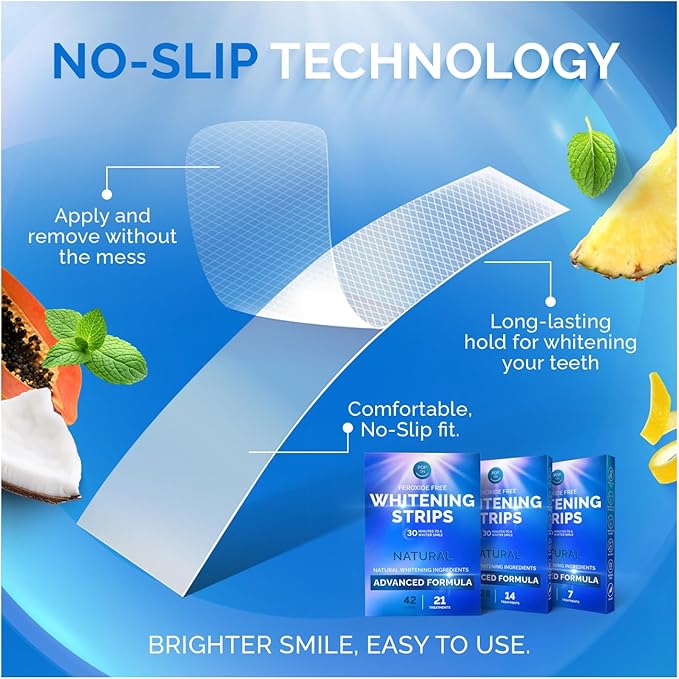 Whitening Strips for Sensitive Teeth 21 Treatments, Mint – Enamel Safe, Peroxide-Free Coconut Teeth Whitening Strips with Natural Enzymes – Gentle White Stips for Sensitive Gums & Daily Oral Care