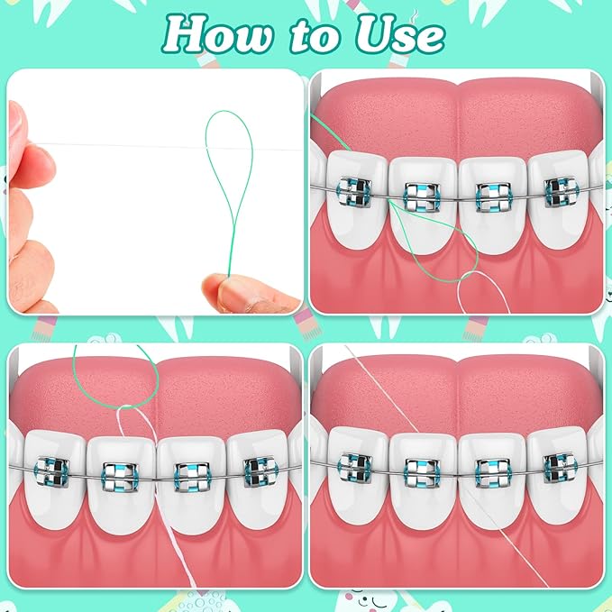 Vesici 600 Pcs Dental Floss Threader for Bridges, Braces, and Implants Dental Threader, Multifunctional Nylon Loop Design for Your Teeth, Pack of 12(Green)