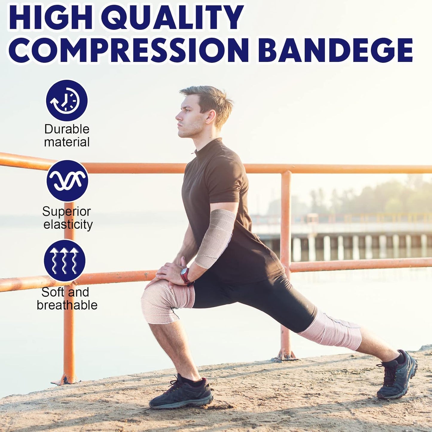 LEIFIDE 36 Pack Compression Bandage Wrap with Self Closure on Both Ends Elastic Bandage for Legs, Knees, Ankles, Wrists, Elbows, Shoulders, Athletic Stretchable Wrap(4 Inch,Blue Trim)