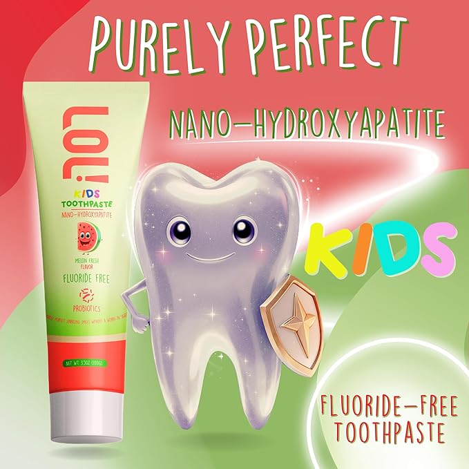 LOL Kids Toothpaste | Fluoride Free 2-Flavors Pack | Nano Hydroxyapatite Toothpaste, Probiotics, Vitamins A, C, E | Safe if Swallowed, No SLS | 1 Cinnamon, 1 Watermelon