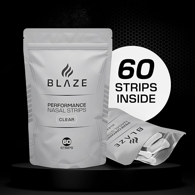 Performance Nose Strips for Breathing (60 Count) - Oil & Sweat Proof Adhesive - Athletic Nasal Strips for Snoring & Sleeping - Wide Body, Universal Fit, Extra Strength (Clear)