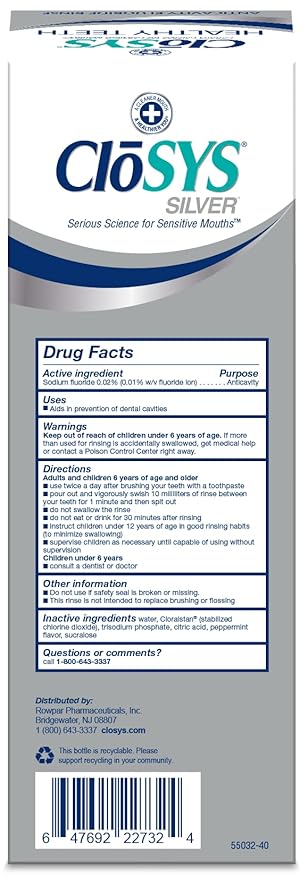 Closys Healthy Teeth Anti-Cavity Oral Rinse Mouthwash with Fluoride, Non-Burning, Non-Irritating – 32 Fl Oz (Twin Pack)