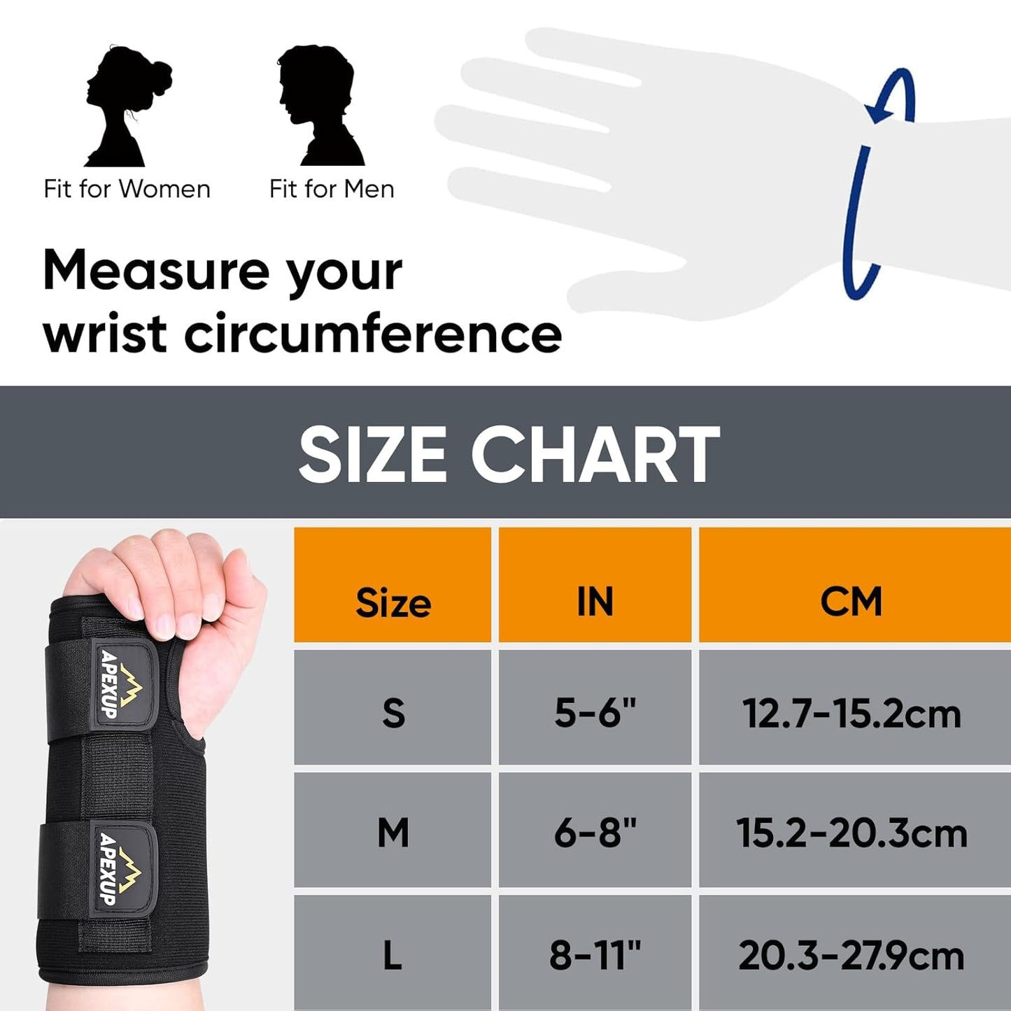 APEXUP Wrist Brace for Carpal Tunnel, Night Pain Relief Hand Brace with Adjustable Wrist Wraps and Splint for Men and Women, Ideal for Tendonitis, Arthritis, and Sprains (M, Left)
