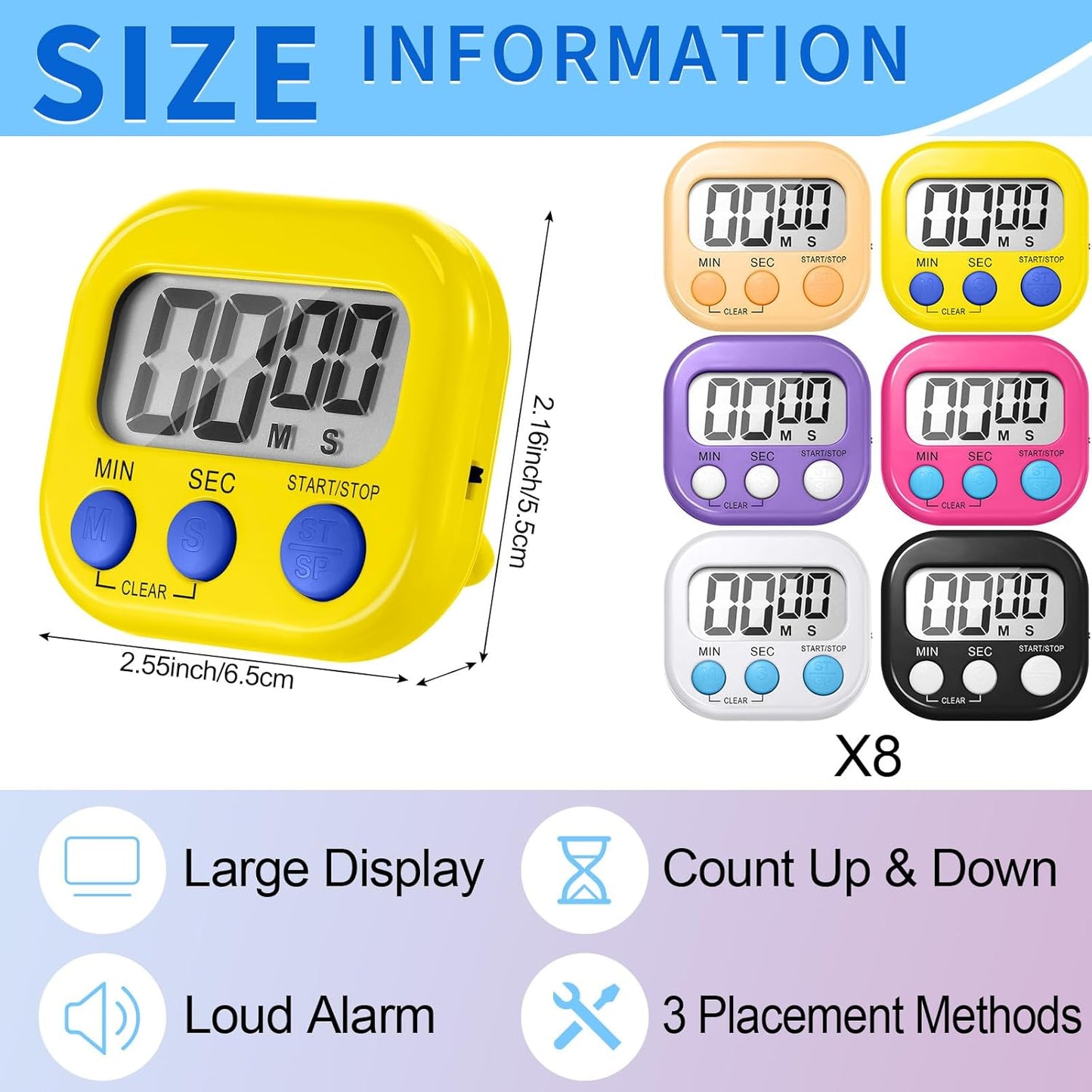 Macarrie 48 Pcs Digital Kitchen Timer Bulk Small Magnetic Backing Stand Timer Clock Loud Alarm LCD Display Electronic Minute Second Count Countdown Alarm for Teacher Classroom Cooking Baking (Fashion)