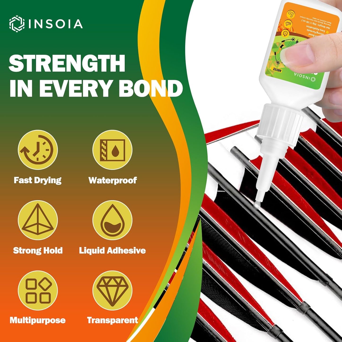 Arrow Fletching Glue, 30g Clear Fast-Dry Insert Adhesive for Arrow Vanes, Feathers & Fletching – Super Bond Arrow Glue for Carbon, Aluminum & Wood Shafts, Waterproof & Precision Tip