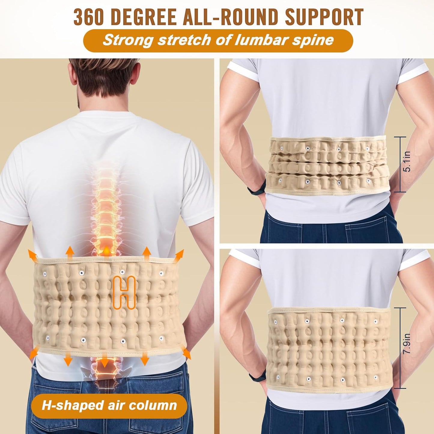 HONGJING Electric Pump Decompression Belt for Lower Back Pain Relief, Inflatable Back Reliever Lumbar Support Brace, One Size Fits 29-49 Waist