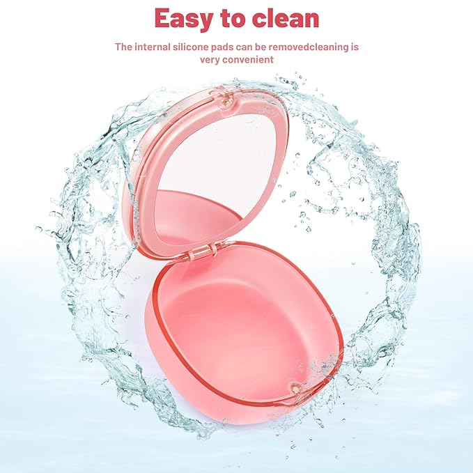 Retainer Case, Aligner Cases for Invisalign, Retainer Holder Case with Removal Tools& Aligners Chewies & Brush, Removable Inner Tray Silicone for Easy Cleaning - Pink