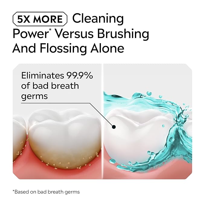 Listerine Alcohol-Free Mouthwash, Non Alcoholic Mint Oral Rinse Kills 99.9% of Germs That Cause Bad Breath for a Fresh Breath & Clean Mouth, Less Intense Taste, Cool Mint Flavor, 1 L (Pack of 2)