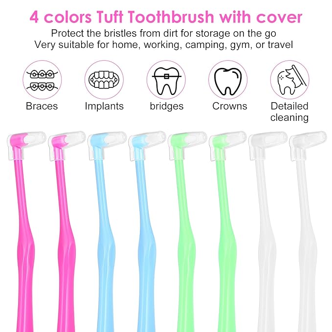 8 Pcs End Tuft Toothbrush Multicolor Ultra Soft Gum Brushes Soft Bristles Angled Toothbrush for Braces Retainers Back Teeth and Wisdom Teeth Detail Cleaning Hard-to-Reach Areas
