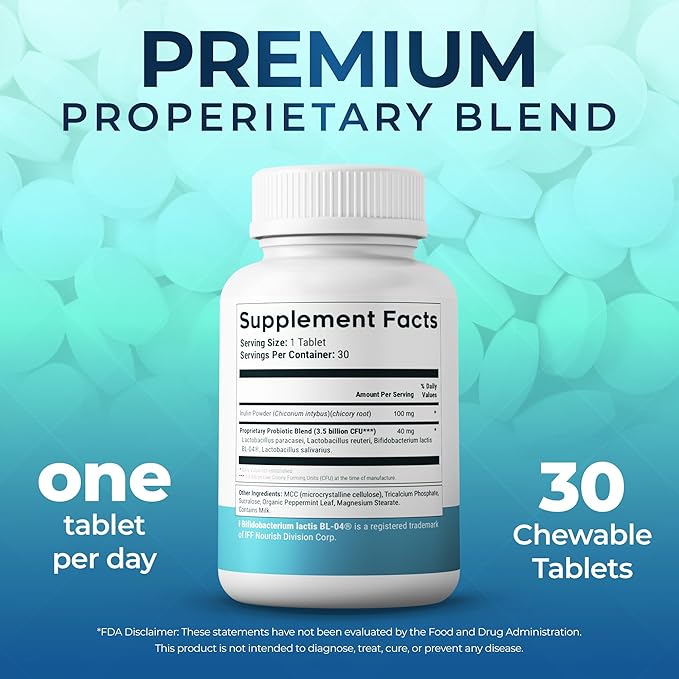 Oral Health Probiotic – 4-Strain Formula for Healthy Gums, Teeth & Fresh Breath – 90 Chewable Tablets