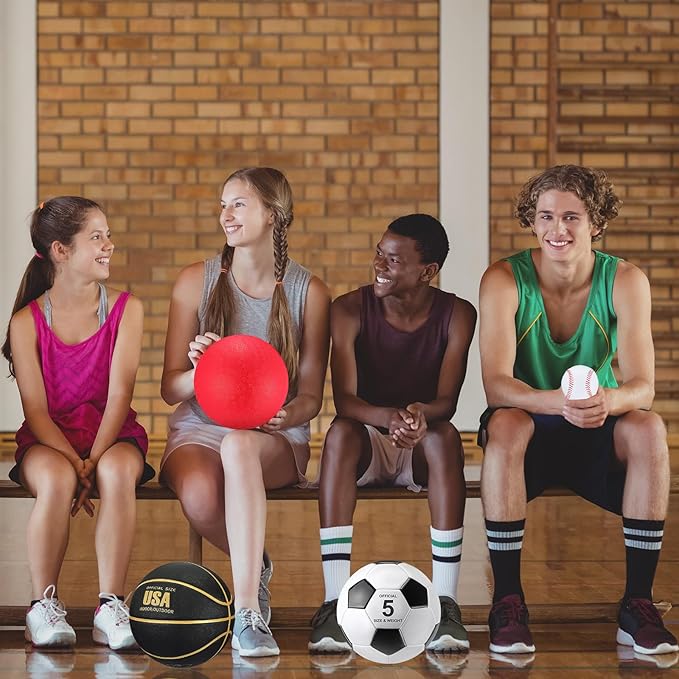 Leyndo 18 Pcs Sport Balls Bulk Set Basketball Football Volleyball Soccer Playground Baseball with Sport Equipment Bag Pump for Youth Adults Outdoor Indoor Practice Gift Back to School