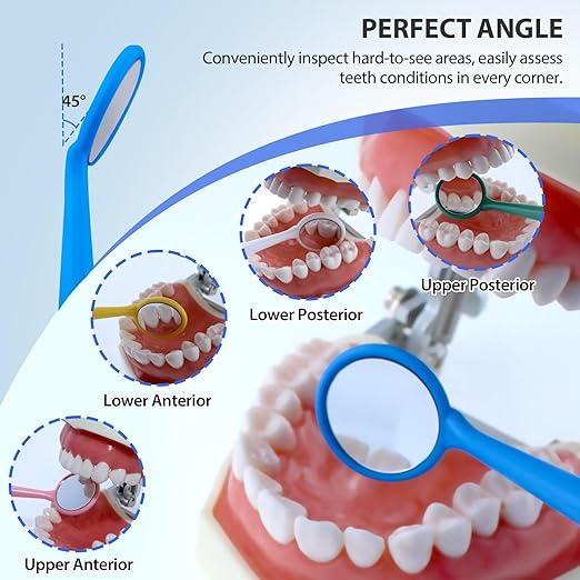 100 PCs Dental Mouth Mirrors by JEVOLVE | Blue Oral Dental Mirror for Crafting, Jewelry Making, Painting, Model Building, and DIY Projects – Clear Reflection, Easy Handling, Multi-Purpose