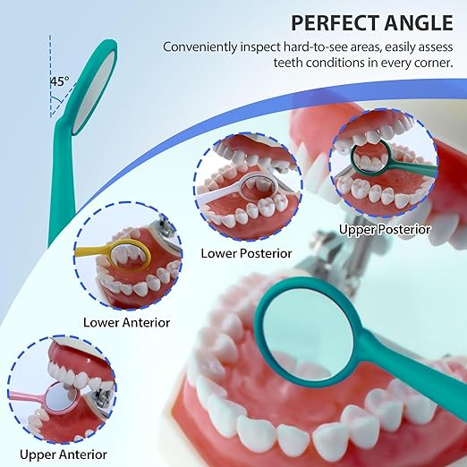 100 PCs Dental Mouth Mirrors by JEVOLVE | Yellow Oral Dental Mirror for Crafting, Jewelry Making, Painting, Model Building, and DIY Projects – Clear Reflection, Easy Handling, Multi-Purpose
