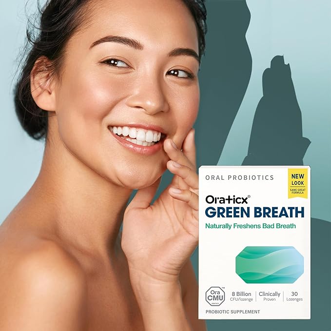 OraTicx Oral Probiotics Green Breath, Freshen Bad Breath, Dental Probiotic Supplement for Oral Health, 8 Billion CFU, Mint Flavor 30 Lozenges 2-Pack