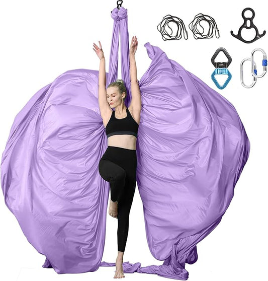 Aerial Silks Yoga Swing Set - 9/11 Yards Aerial Yoga Hammock Kit Anti-Gravity Flying for Fitness, Low/Non Stretch Nylon Tricot Fabric Hardware Included for Dance