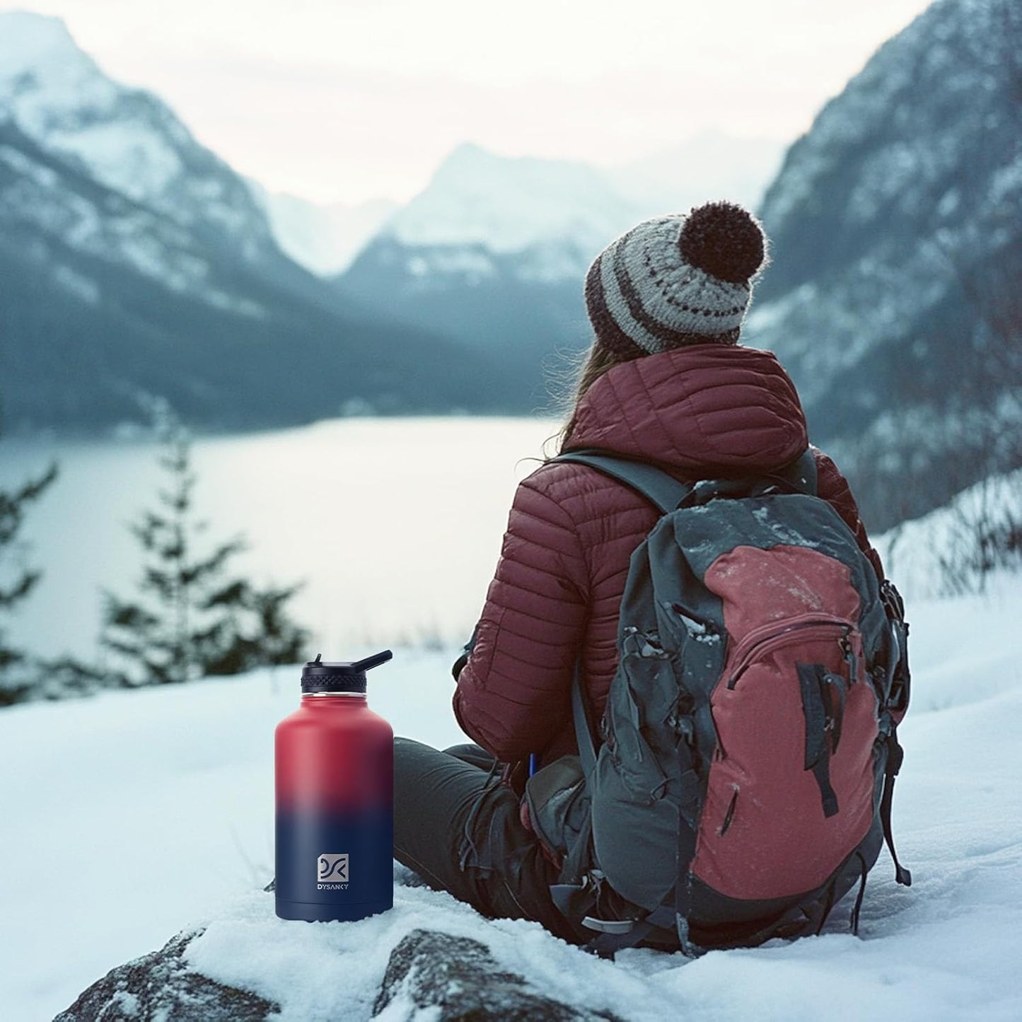 Insulated Water Bottle | Thickened Stainless Steel Vacuum Metal | Portable Sports Half Gallon Large Water Jug for Gym and Hiking with Straw, Carrier Bag, Handle Strap | BPA-Free 64 oz