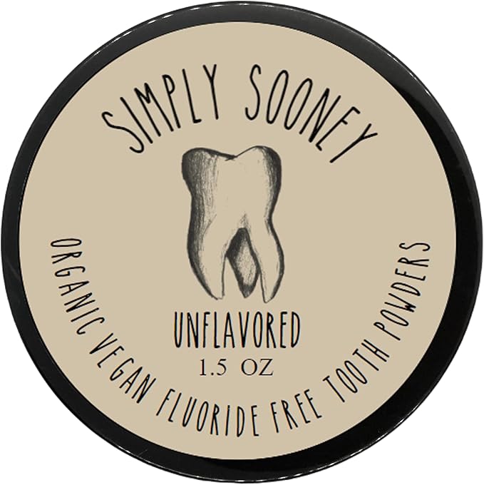 Unflavored Simply Sooney Fluoride Free Vegan Remineralizing Tooth Powder I for Naturally Stronger Teeth (1.5 oz BPA Free Jar)