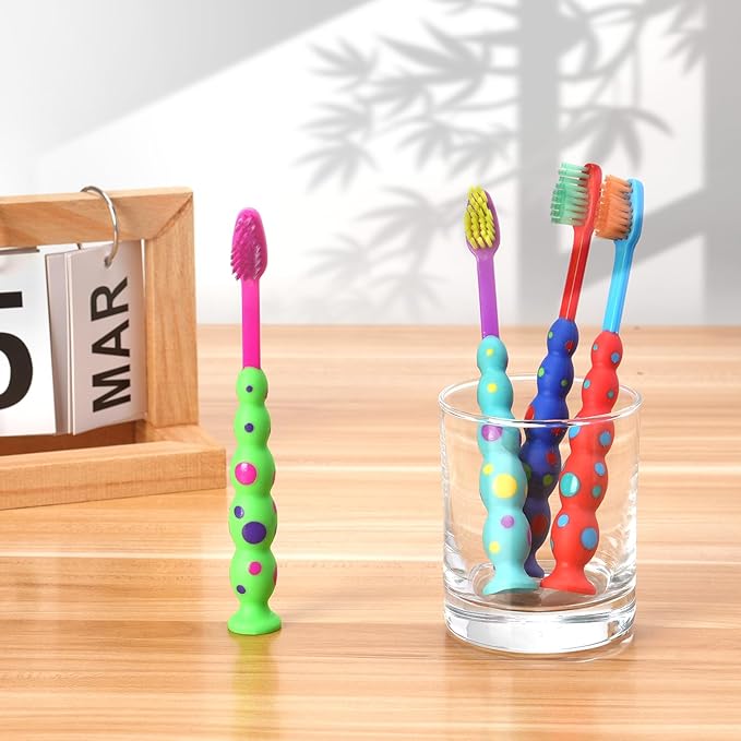 100 Pack Kids Toothbrush Soft bristles Toddler Lovely Toothbrush with Suction Cup Bulk, Includes Travel Covers, Individually Wrapped Toothbrushes for Kid Home School Daycare Camp (Candy)