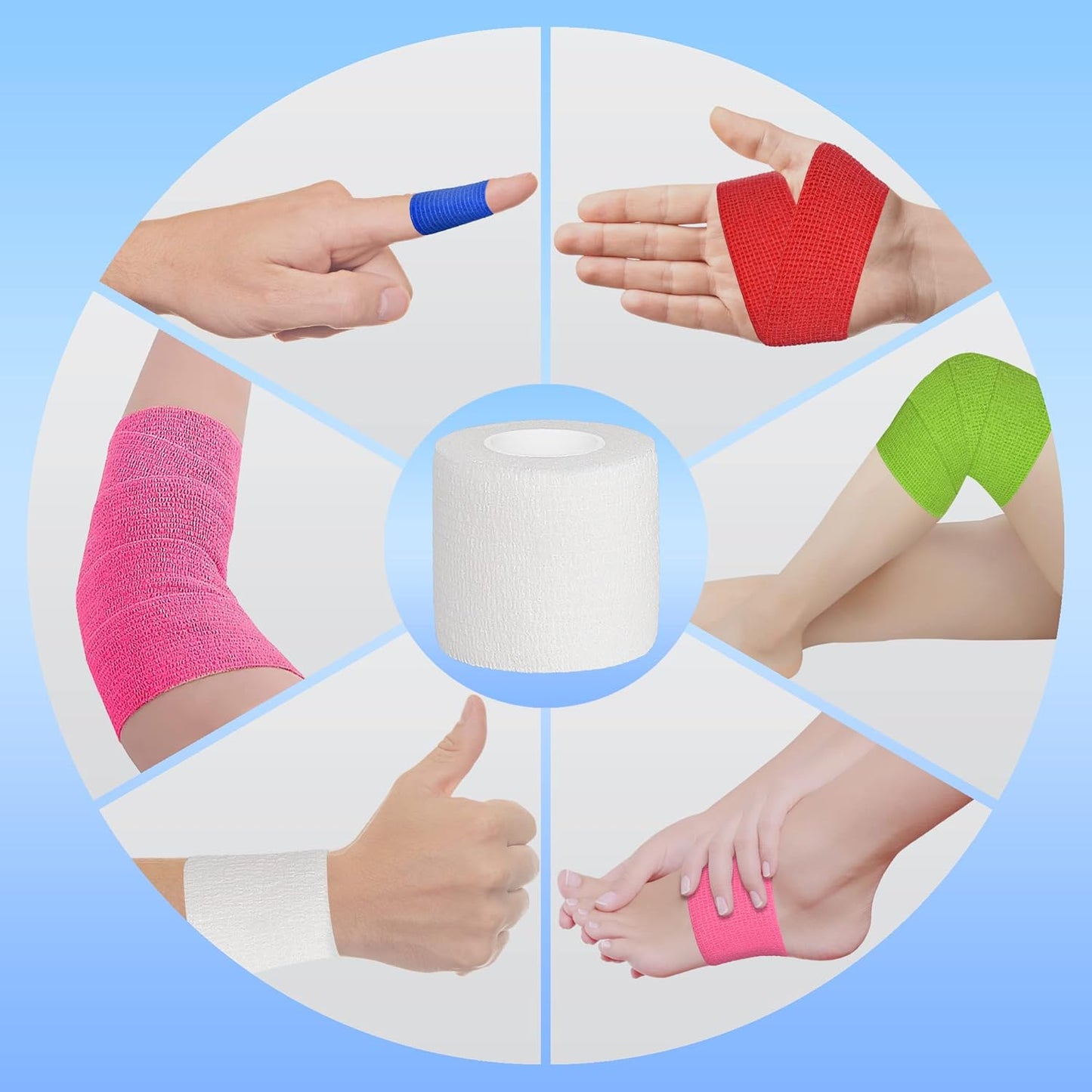 8 Rolls Cohesive Bandage 2” x 5 Yards Self Adherent Bandage Wrap Breathable Vet Tape Elastic Adhesive Bandage for Sports, Wrist, Ankle, Tattoo Wraps(White)
