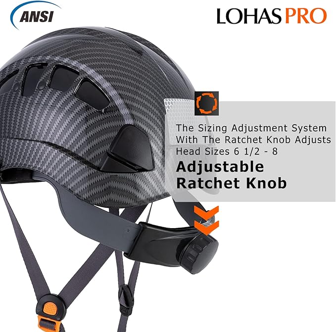 LOHASPRO Hard Hats Construction Safety Helmet with Visor ANSI Z89.1 Approved OSHA Hardhat, Vented Carbon Fiber Hard Hat with Chin Strap Tree Helmet(Black Graphite Pattern with Clear Visor)