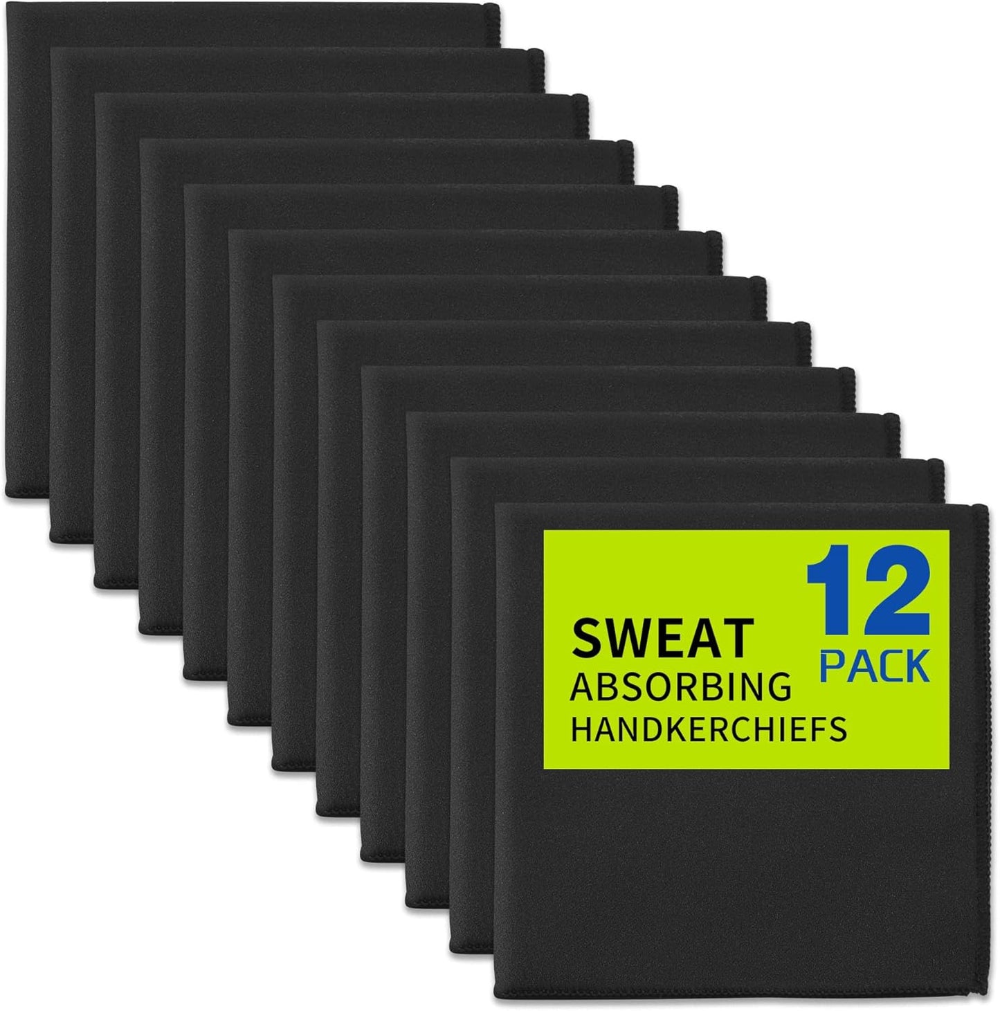 12 Pack Sweat Absorbing Handkerchiefs,Gym Workout Towels Microfiber Sweat Rags Towels for Men & Women, Running Sports accessories Small Cloth for Face Hand,Black Hankies (10" x 10")