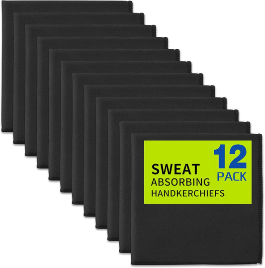 12 Pack Sweat Absorbing Handkerchiefs,Gym Workout Towels Microfiber Sweat Rags Towels for Men & Women, Running Sports accessories Small Cloth for Face Hand,Black Hankies (10" x 10")