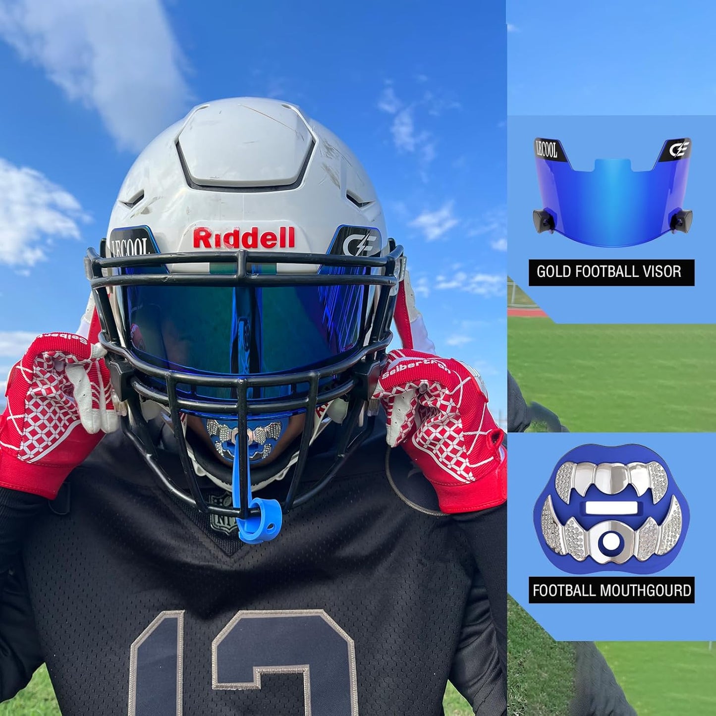 LeCool Football Mouth Guard with Connected Strap- 3D Beast Chrome Adult and Youth Mouth Guard-Mouth Piece for Sports for Maximum Air Flow and Teeth Protection