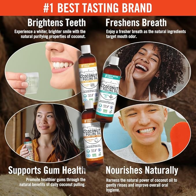 Kapuluan Coconut Oil Pulling for Teeth and Gums Mouthwash, 100% Pure and Natural, Non-GMO, Ayurvedic– with Rosemary, Thyme, and Tea Tree Essential Oil
