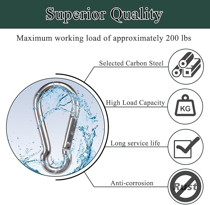 M5 Spring Snap Hook Carabiners, Carabiner Clip, Heavy Duty Galvanized Steel Spring Clip, Quick Link Key Chain for Swing Hammock Gym Outdoor, Holding Capacity