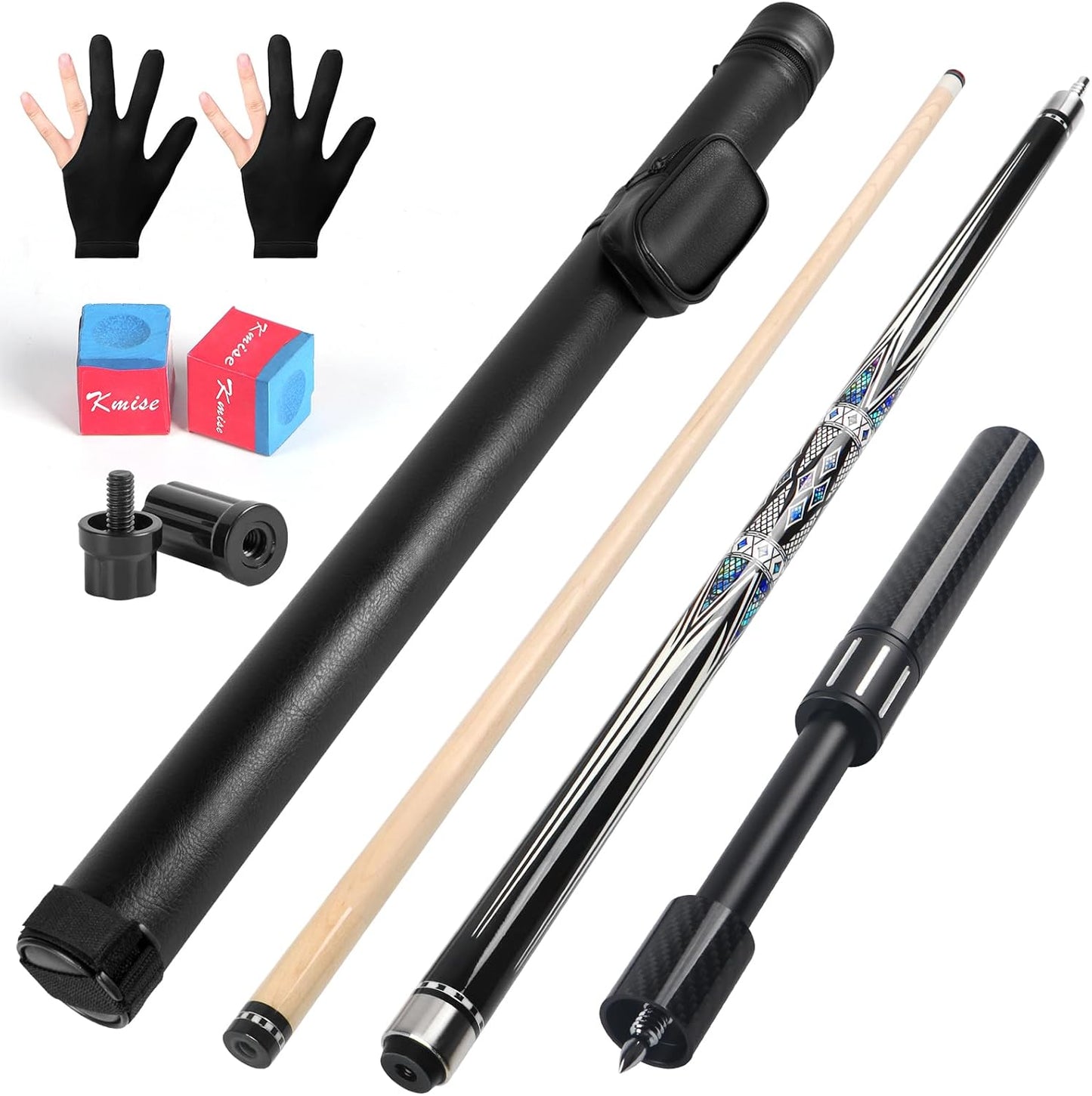 Kmise Professional Pool Cue Stick - 19 20 21oz Canadian Maple Cue Sticks, Low Deflection Shaft with Telescopic Carbon Fiber Extension, Pool Sticks for Aults, Billiard Cue Sticks with Leather Cue Case