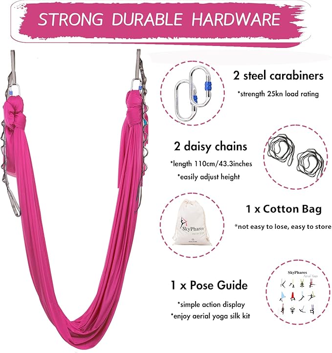 5.5 Yards Aerial Silks Yoga Swing Set - Aerial Yoga Hammock Kit Anti-Gravity Flying for Fitness, Low/Non Stretch Nylon Tricot Fabric Hardware Included for Dance