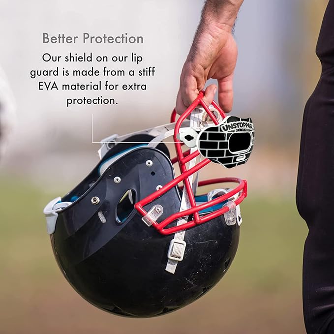 DAMAGE CONTROL Youth Football Mouth Guard – Breathable No Boil Mouthpiece, Protects Lips & Teeth, Works with Braces, Includes Helmet Strap – Sports Gear & Accessories (Unstoppable)