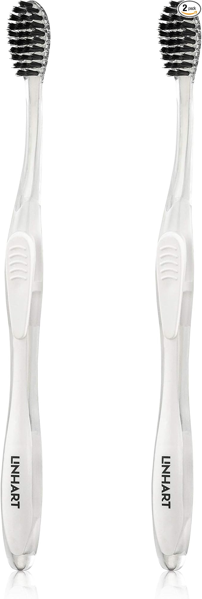 LINHART Extra Soft Toothbrush – Teeth Whitening Toothbrush with Multi Length Bristles, White with Black Bristles, 2 Pack
