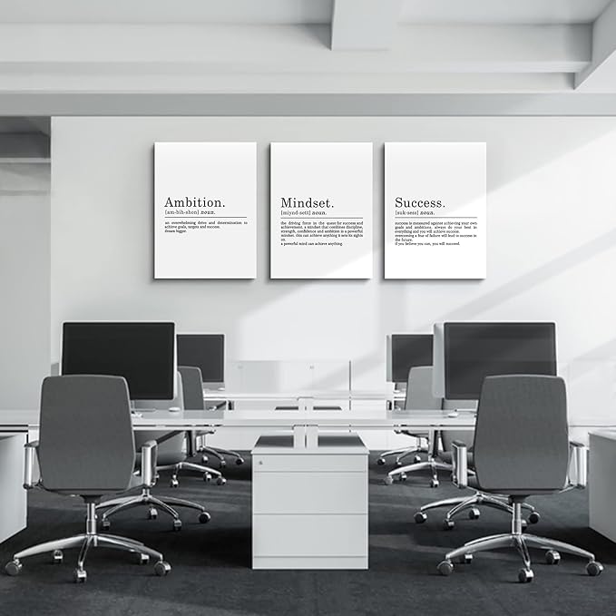 Inspirierendes Leinwandbild – Ephany Art – Mindset Zitate Drucke, motivierende Wandkunst, Erfolg, gerahmtes Unternehmer-Poster, positive Zitate, Arbeitsplatz (L-3 Stück, 40.6x61x3 Stück)