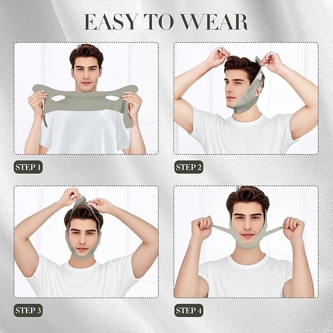 Chin Strap for Sleeping- Adjustable Snore Reduction Chin Strips for Men and Women, Comfortable and Breathable Snoring Solution, Anti- Snore Device (Greyish Green)