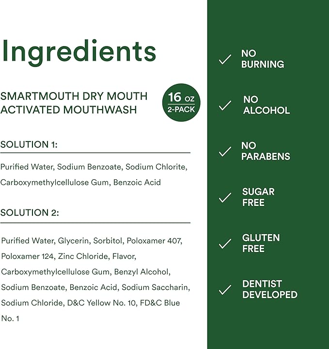 SmartMouth Activated Dry Mouth Mouthwash, Dry Mouth and Bad Breath Relief, Mint, 16 fl oz, 2 Pack