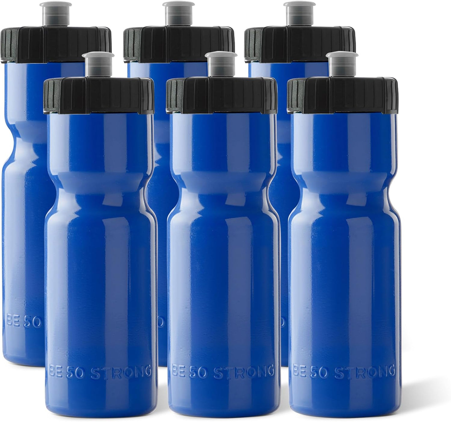 50 Strong Sports Water Bottles – Reusable 22 oz BPA-Free Plastic Bottles with Pull Top Cap – Made in USA – Top Rack Dishwasher Safe – Fits Most Bike Cages Brand