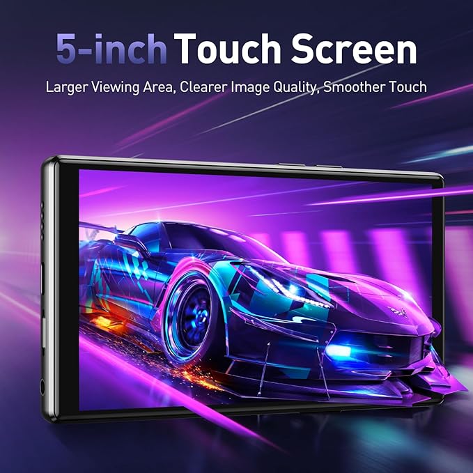 AGPTEK 5'' 128GB MP3 Player with Bluetooth and WiFi, T09 Touch Screen Andriod 13 Music Player with Spotify, Audible, YouTube, Up to 1TB